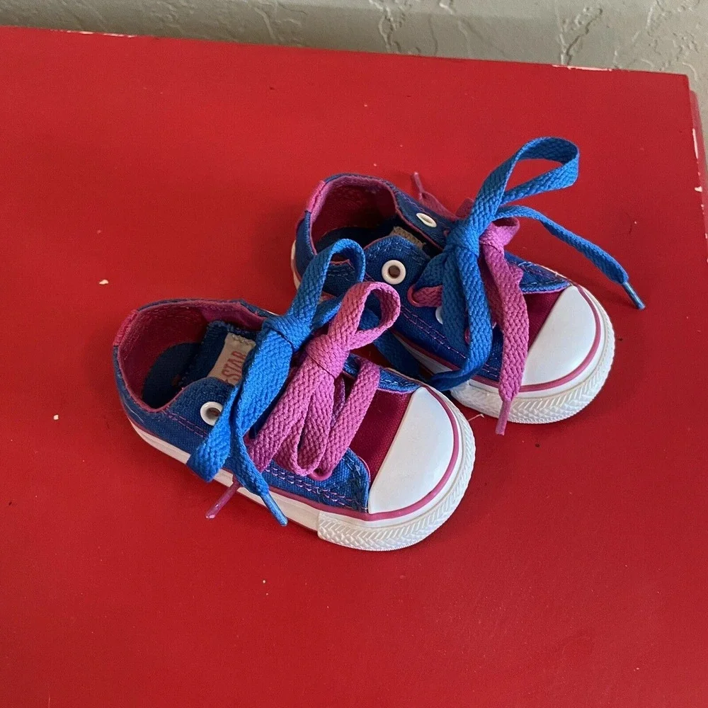 Vintage‎ 2005 Converse All Star Baby Toddler Pink/Blue Shoes Size 3 Low Tops
